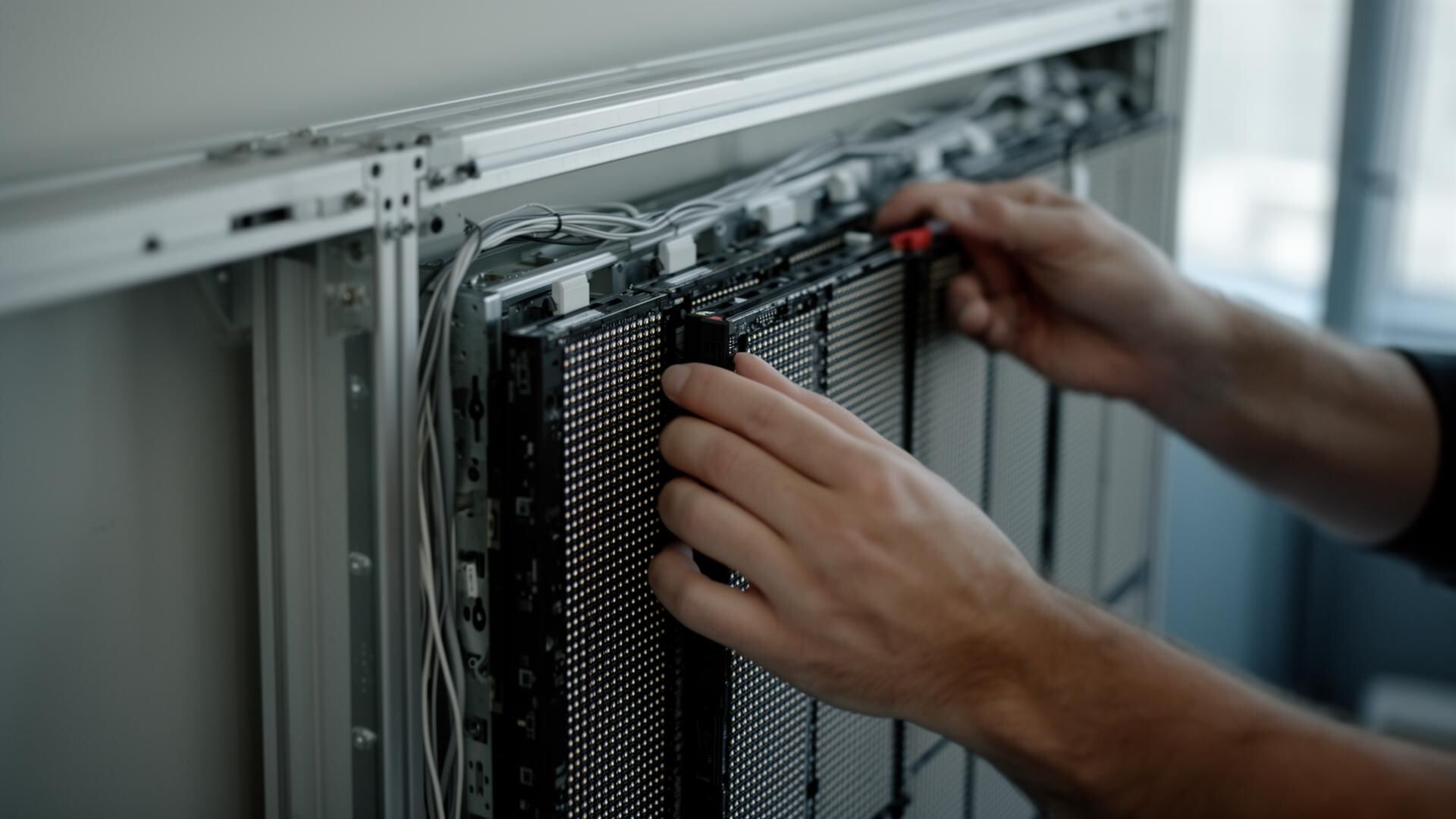 Hand am LED-Modul — Front-Service-Installation