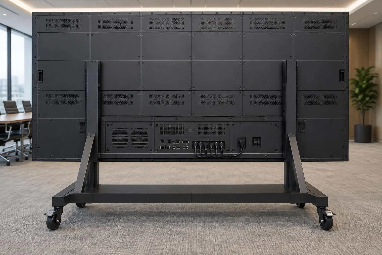 All-in-One LED-Display – mit integriertem Standfuß und Anschlüssen All-in-One LED-Display mit integriertem Standfuß und Anschlüssen