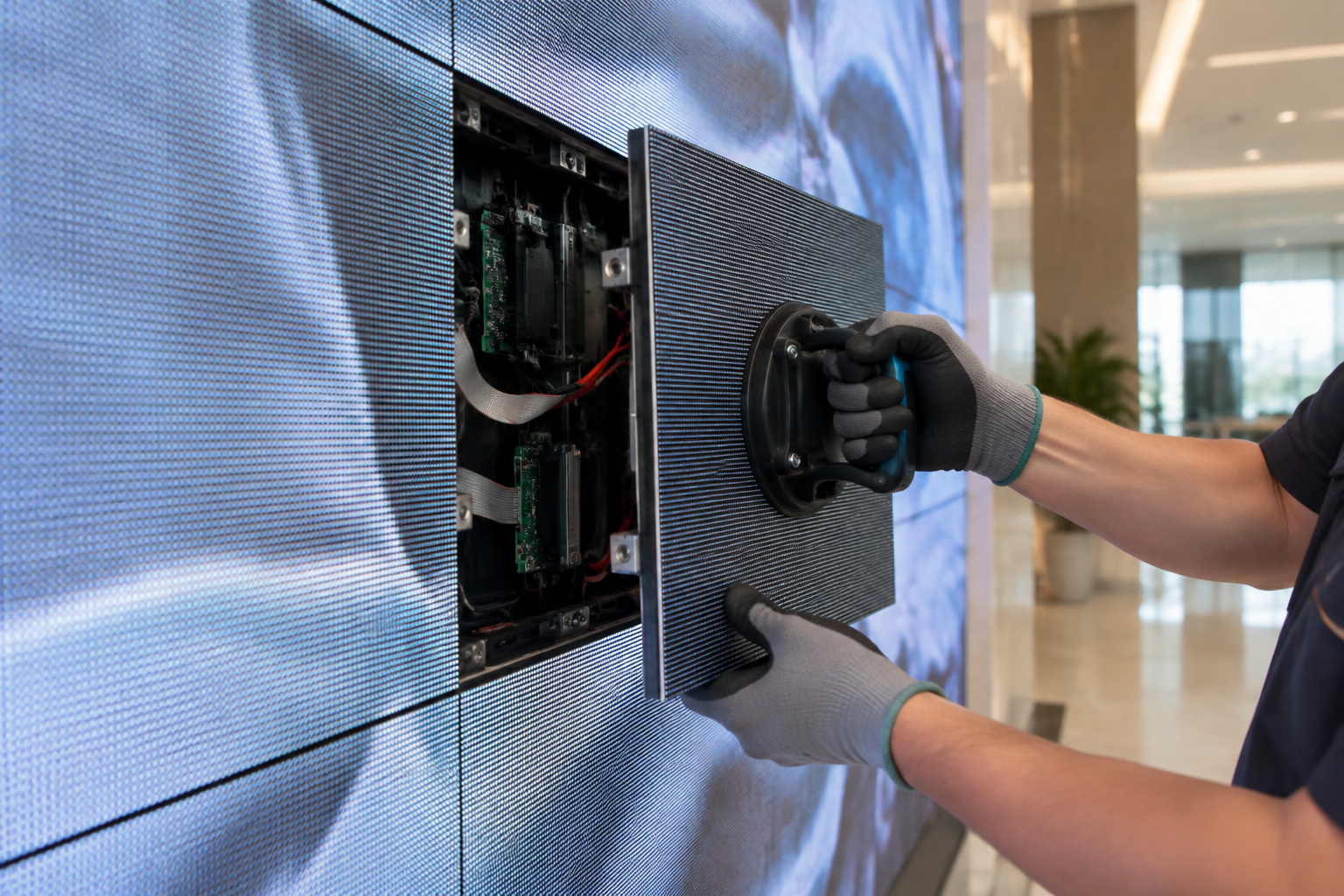 Indoor LED-Wand mit sichtbarer feiner Pixelstruktur im Detail