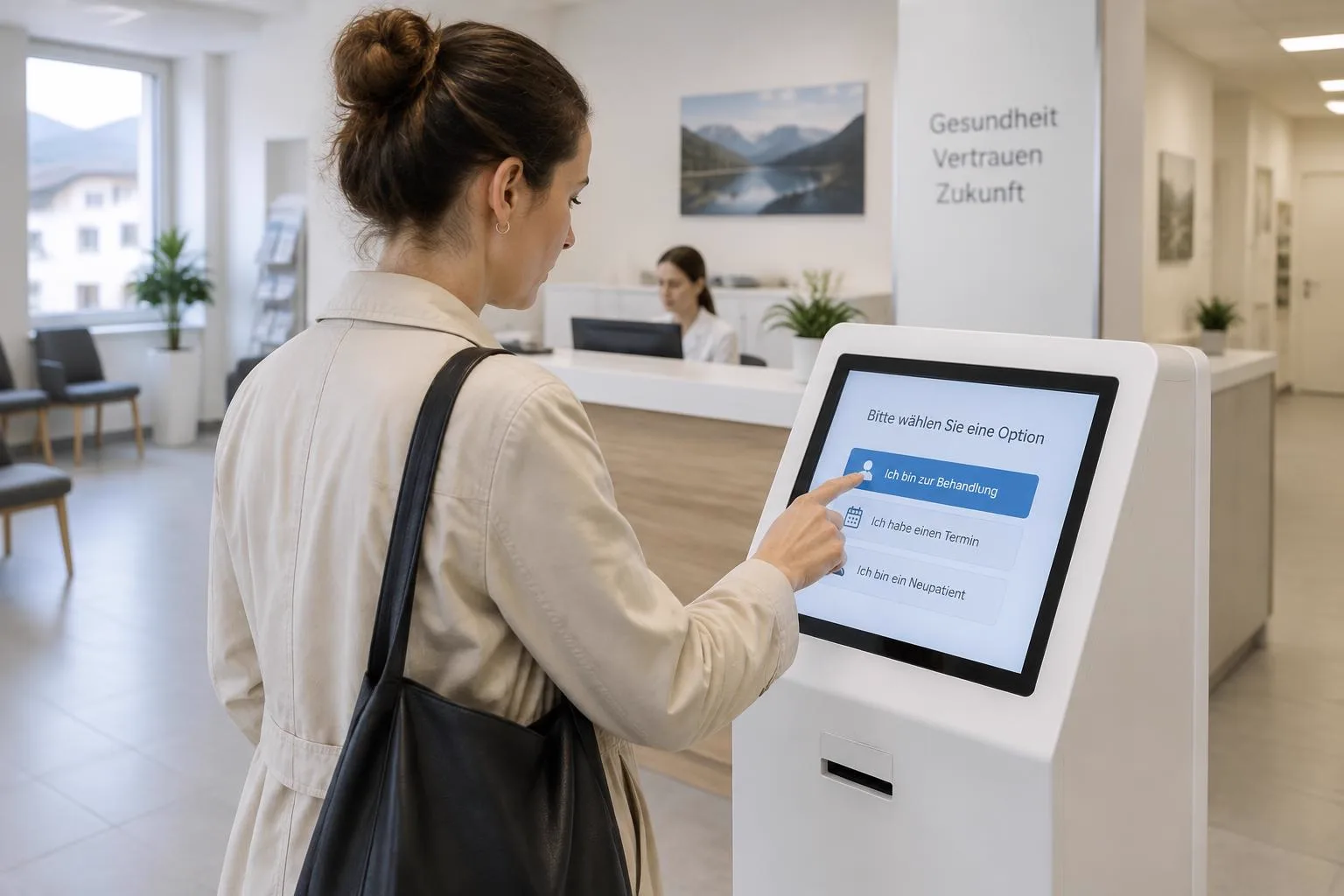 Touch-Kiosk und Self-Service-Terminal als Check-in-Terminal in einer Praxis