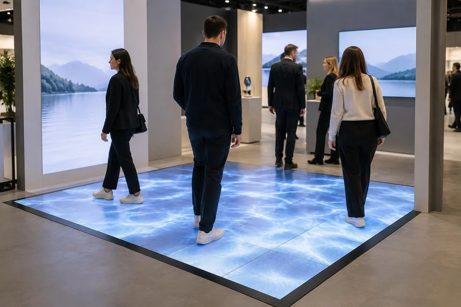 Interaktiver LED-Boden als leuchtende Bodenfläche in einer Ausstellung