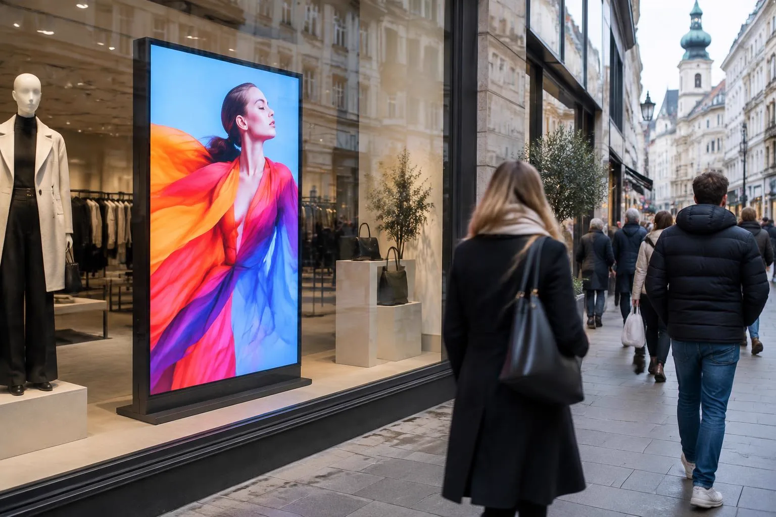 Digitales LED-Poster – als schlanker Kundenstopper im Schaufenster Digitales LED-Poster als schlanker Kundenstopper im Schaufenster