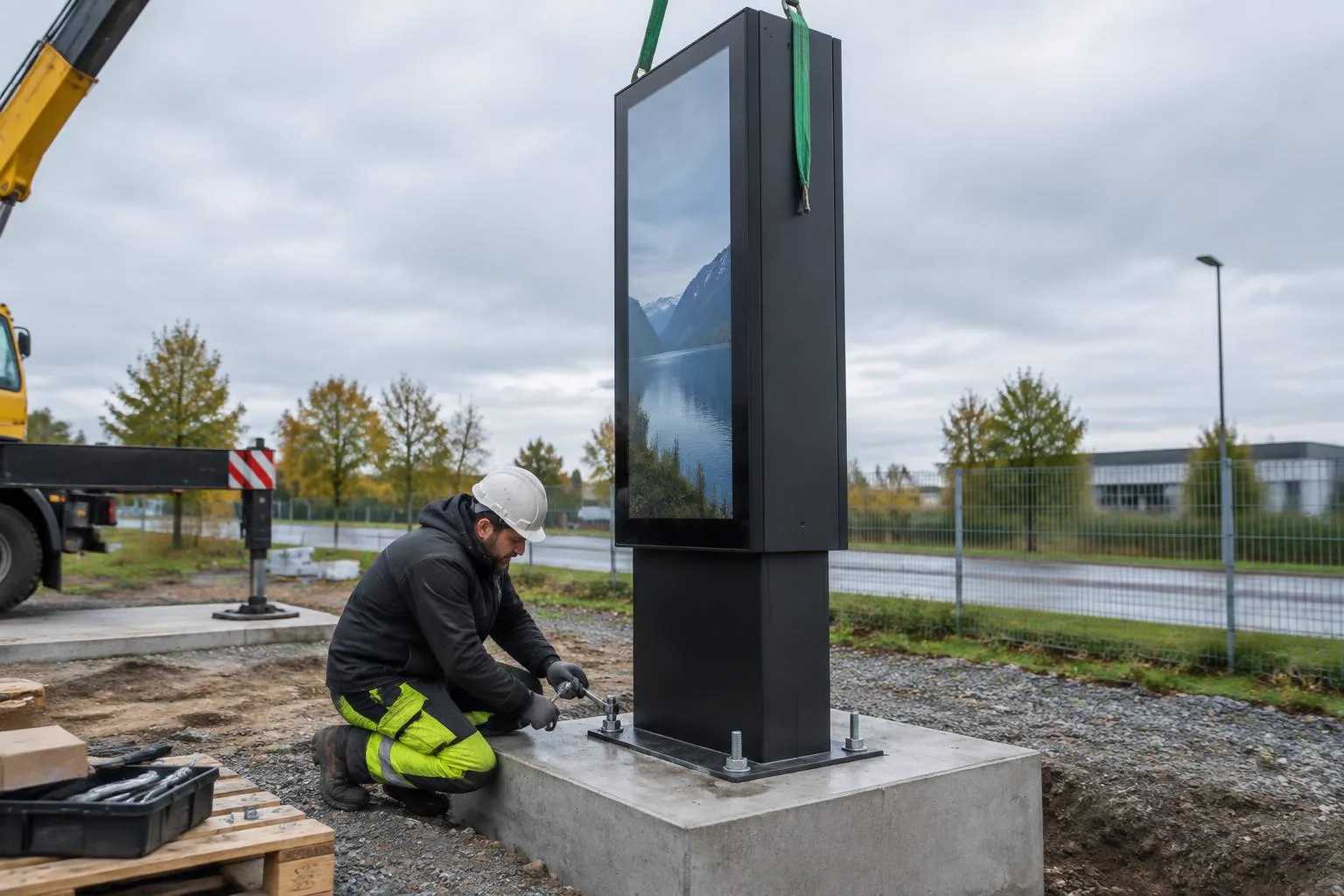 Outdoor LCD-Hochhelligkeitsdisplay bei Fundament- und Gehäusemontage