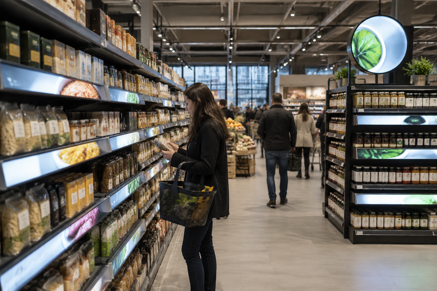 Retail-LCD-Sonderformat als schmales Shelf-Edge-Display am Regal