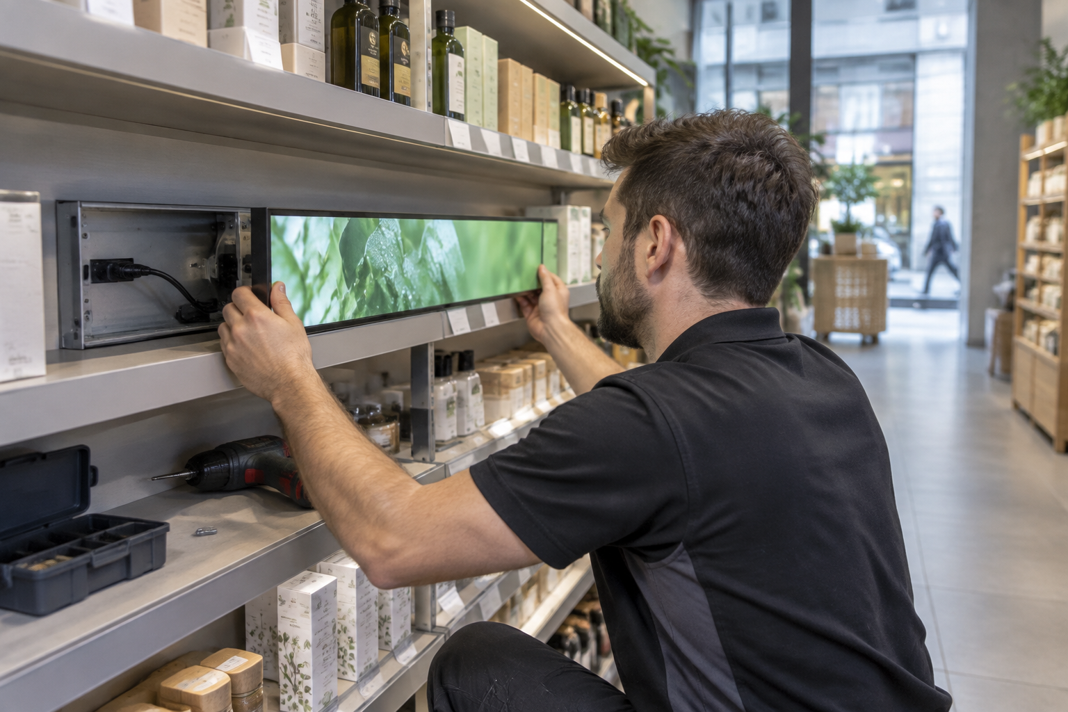 Retail-LCD-Sonderformat bei der bündigen Integration in Ladenmöbel