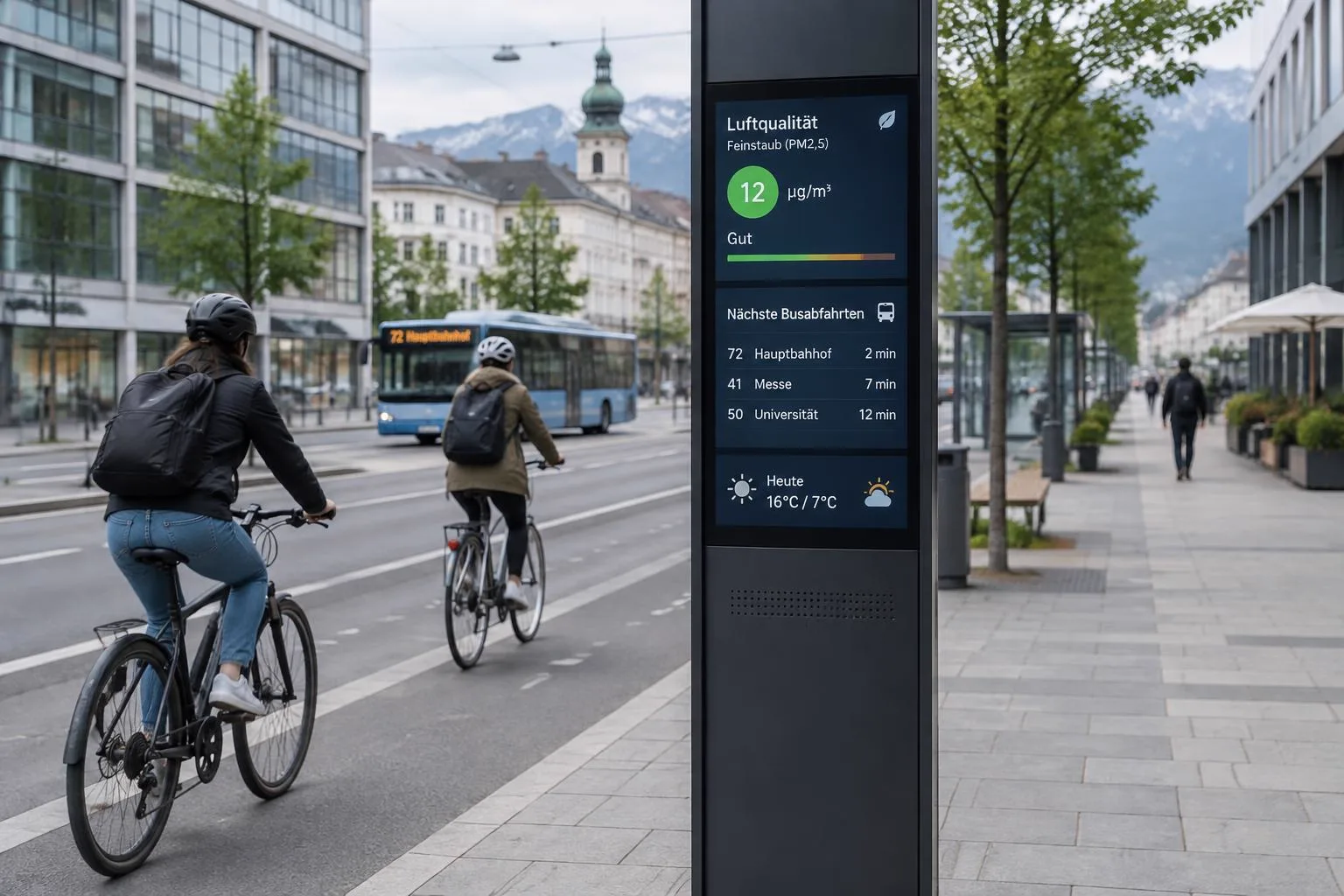 Smart-City-Display als Luftqualitäts- und Informationsmast