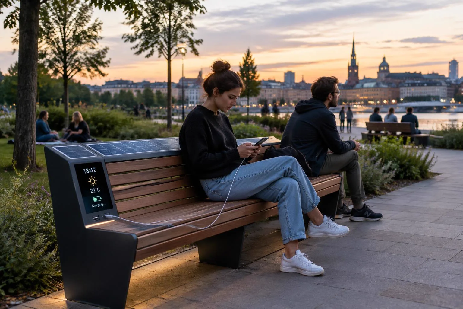 Smart-City-Display als öffentliche Information an einem Stadtplatz
