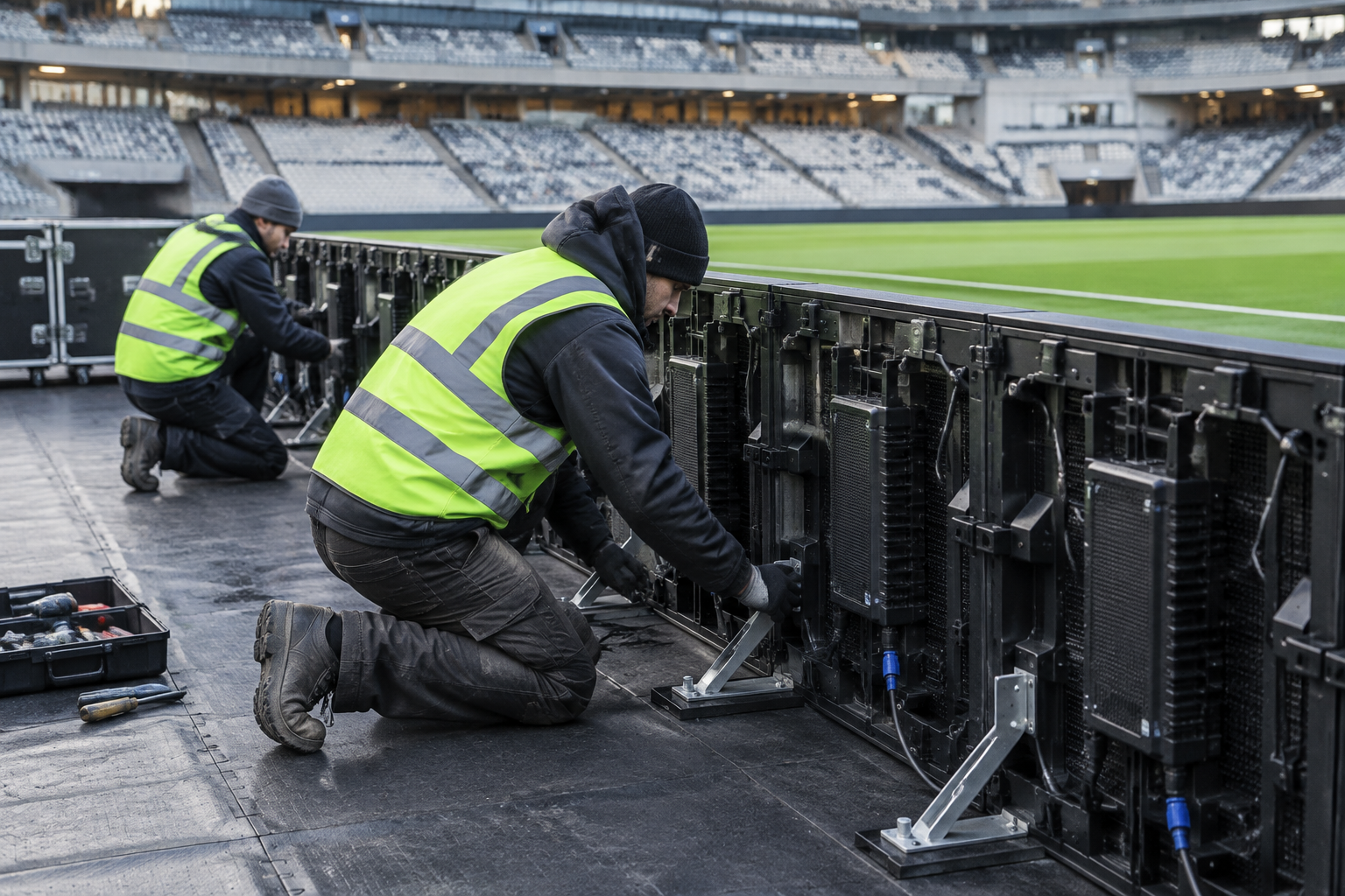 Stadion-LED-Bildschirm bei der Montage robuster Stadionmodule