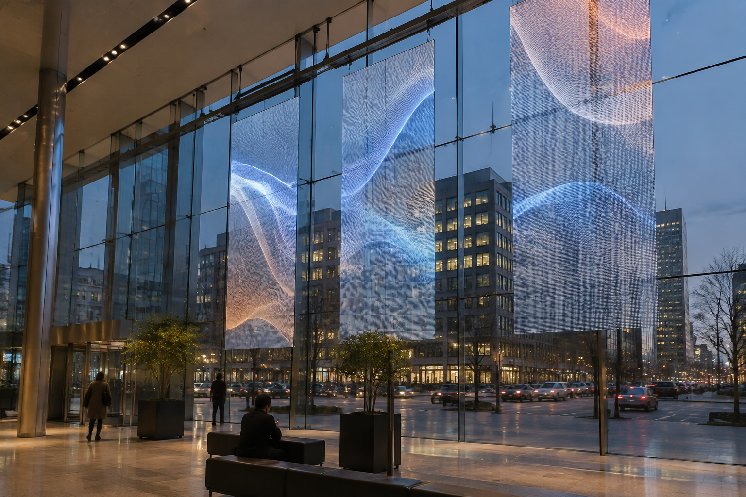 Transparente LED an einer Glasfassade