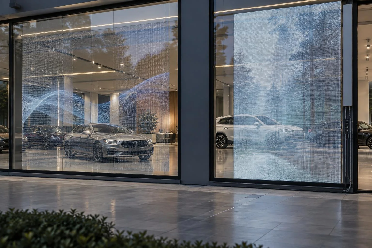 Transparente LED-Folie im Betrieb bei erhaltenem Durchblick