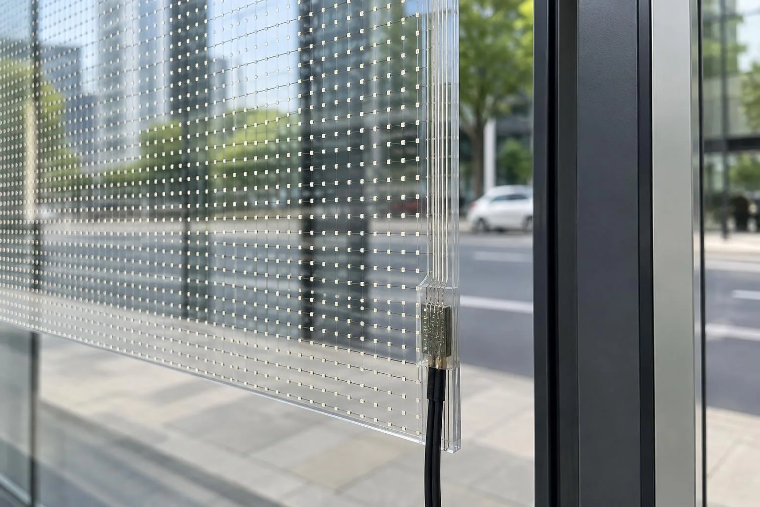 Transparente LED-Folie mit dünner Leiterstruktur und LED-Pixeln