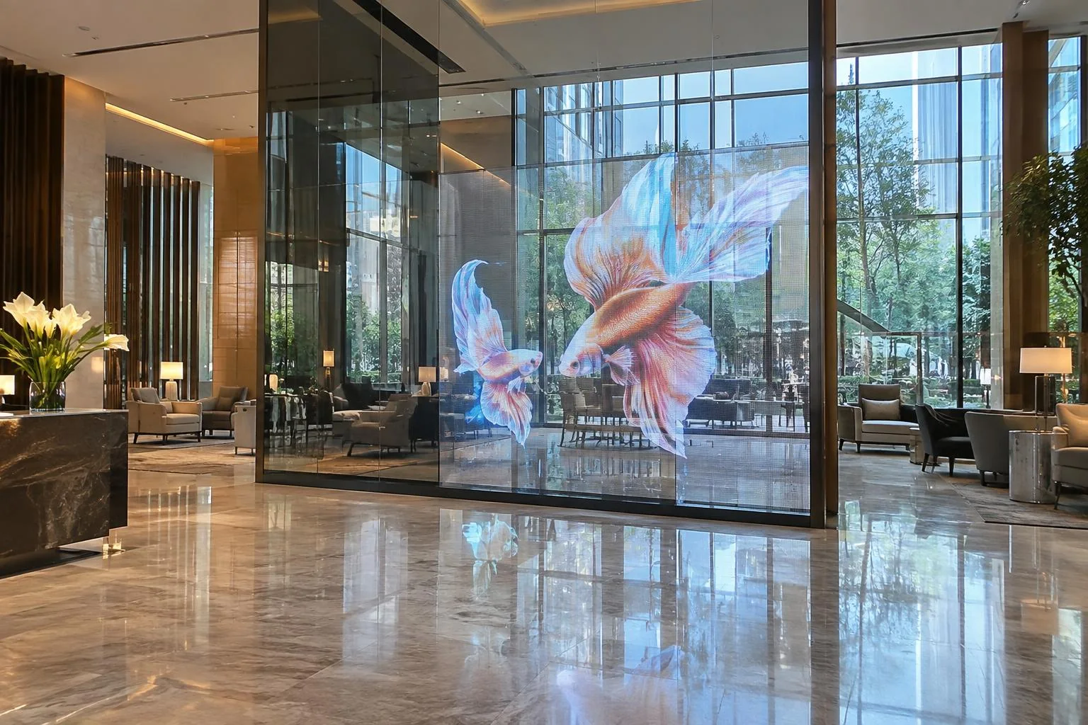Transparente LED-Folie als digitale Schaufensterwerbung im Einzelhandel