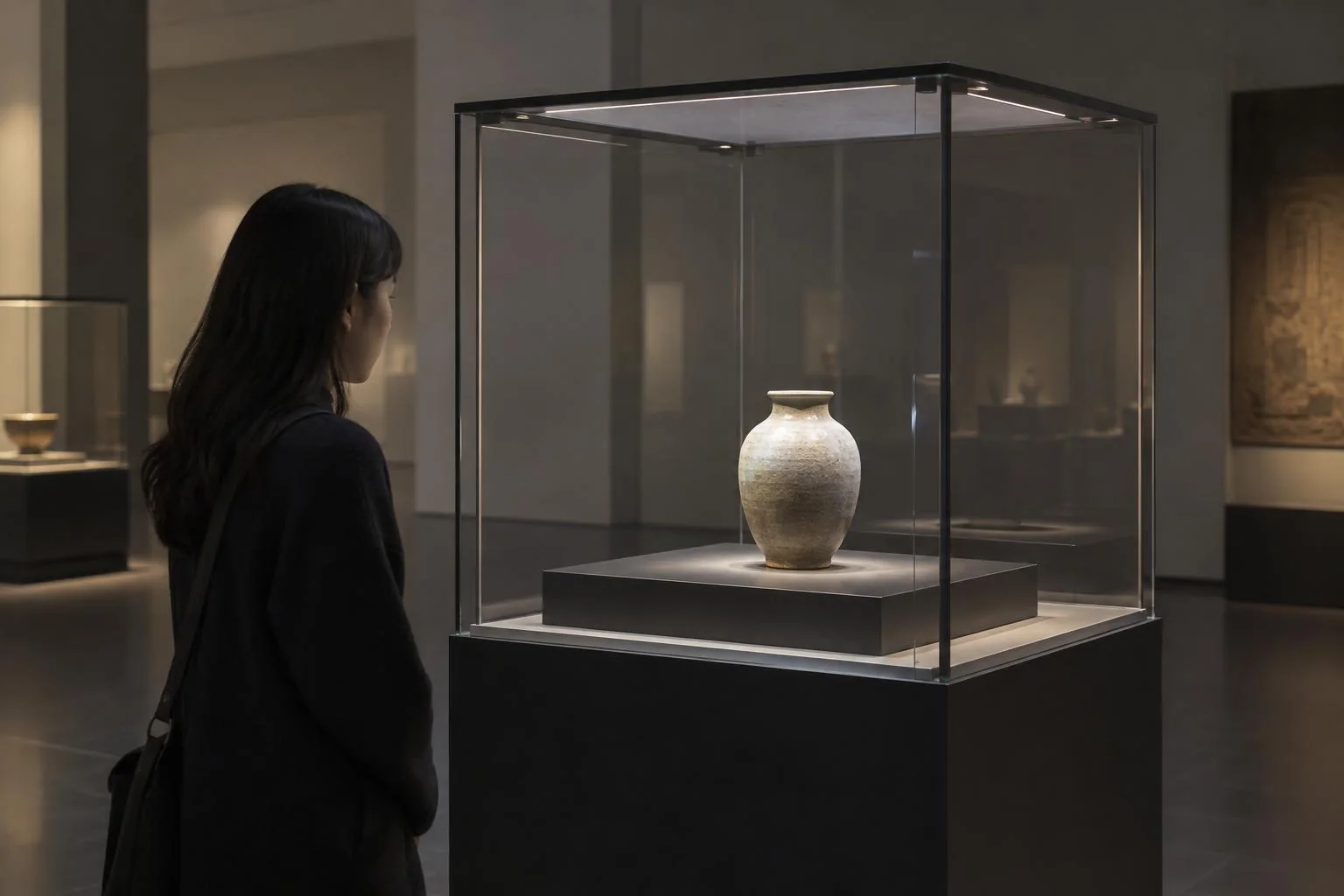 Transparentes OLED-Display vor einem sichtbaren Ausstellungsobjekt