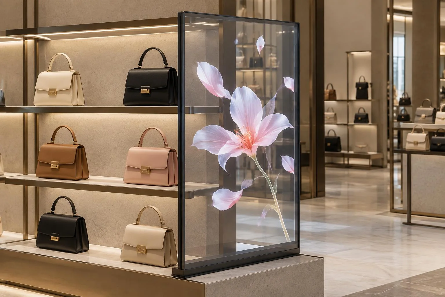 Transparentes OLED-Display im interaktiven Einsatz in einem Showroom