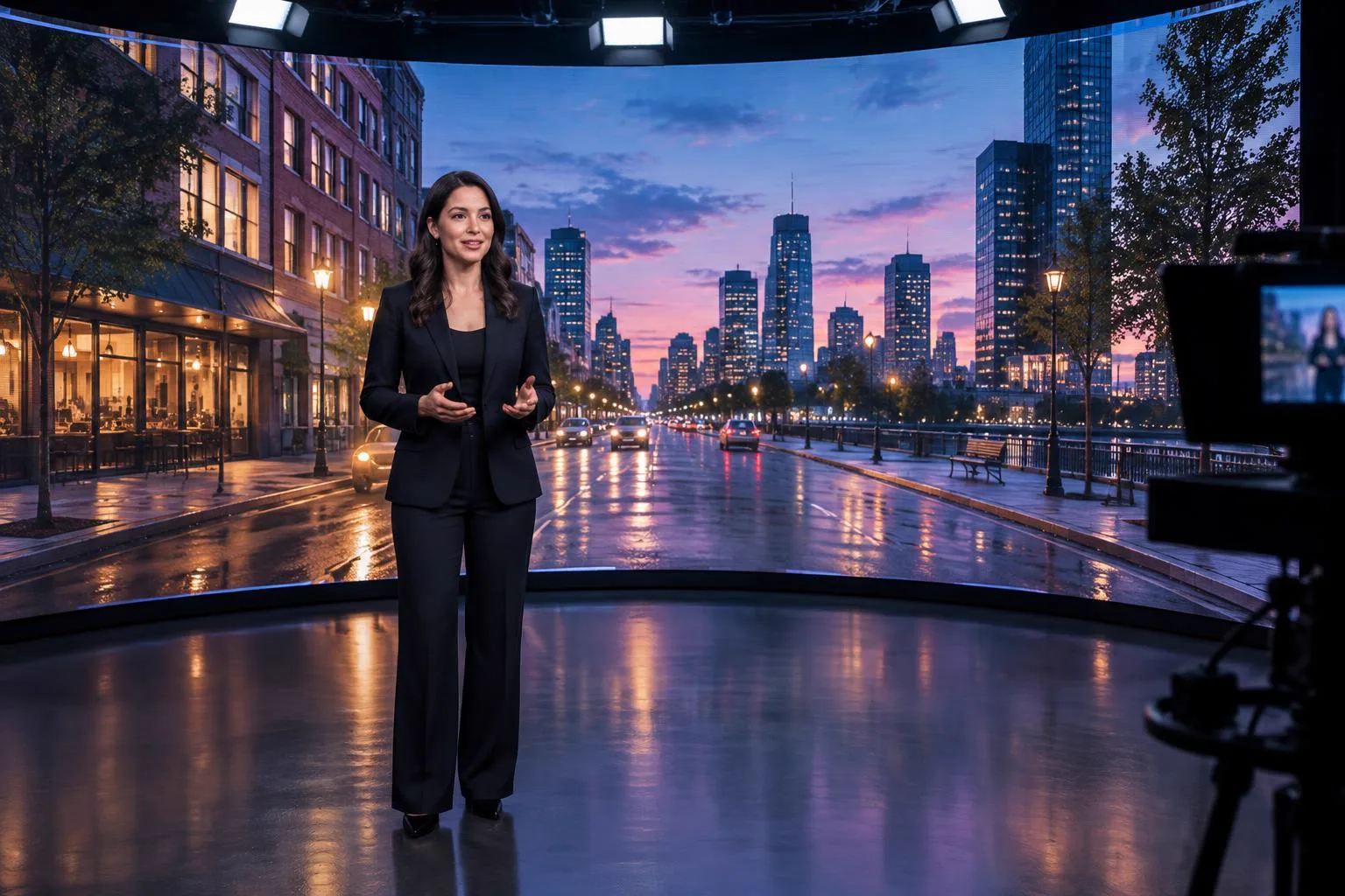 XR-LED-Studio bei einer Moderation vor der Broadcast-LED-Wand