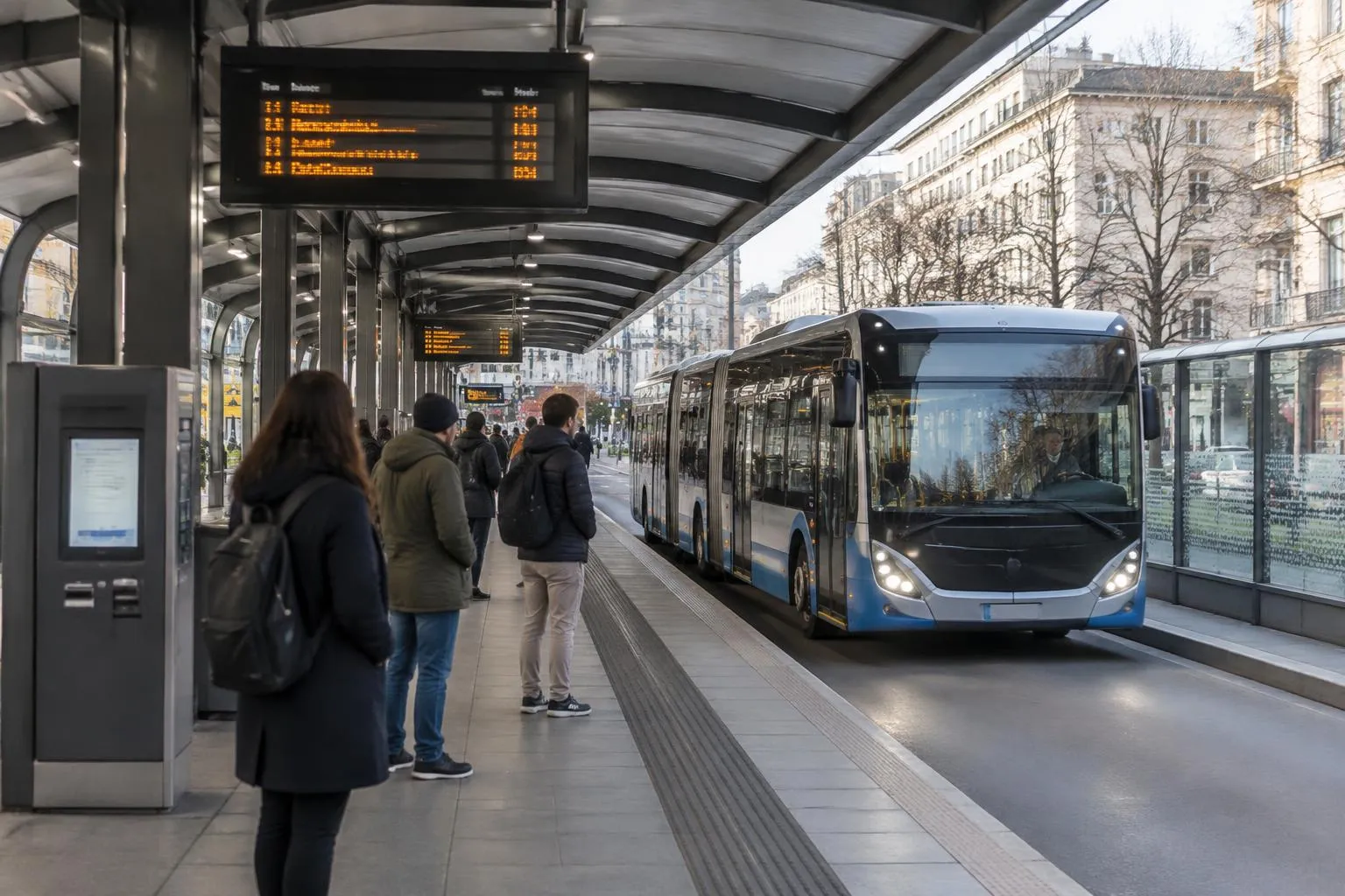 BRT-Station mit Echtzeit-Fahrgastinformation in Wien und Österreich BRT-Station mit großformatiger Echtzeit-Fahrgastinformation in Österreich — Anwendungsbeispiel
